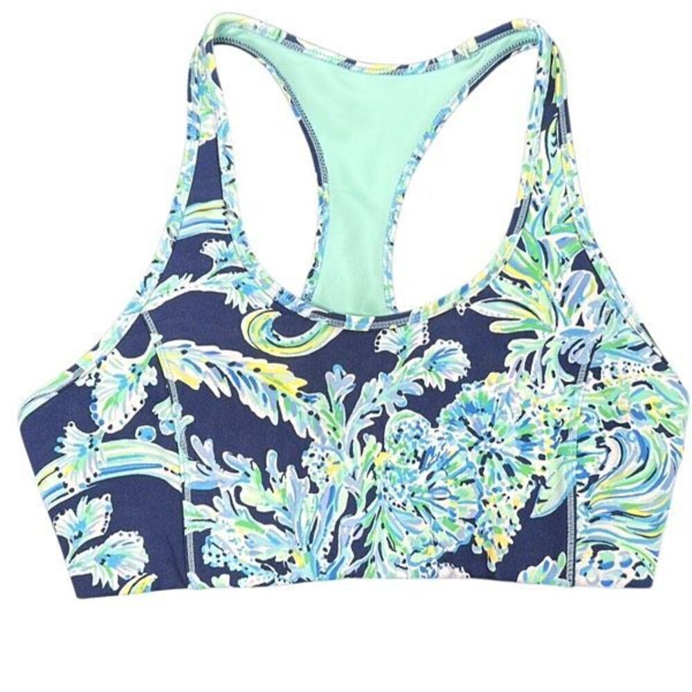 Lilly Pulitzer Blue Floral Luxletic Teegan Wireless Racerback Sports Bra Medium